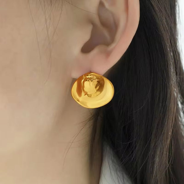 JEWELRY EH185 New Cold Wind Pleated Irregular Exaggerated Earrings Stainless Steel Gold-Plated 18K Earrings