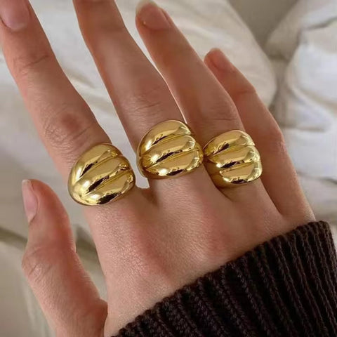 Simple Luxury Women Lady Jewelry 18K Gold Plated Stainless Steel Statement Ring