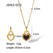 18K Gold Plated Double-Sided Jewelry Stainless Steel Black White Signet Lock Heart Necklace