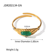 Vintage Stainless Steel 18K Gold Plated Cubic Zirconia Snake Jewelry Natural African Stone Malachite Malachite Opening Rings