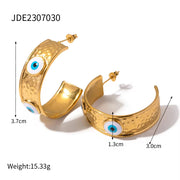 Stainless Steel Earrings 18K Gold Plated Women Evil Fashion Big Hoop Earrings Rings Set