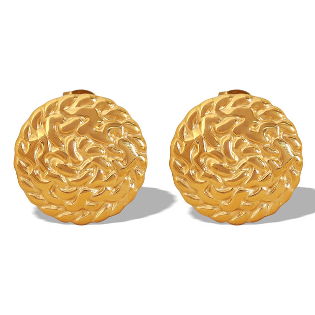 JEWELRY EH189 the Newest Stainless Steel 18K Gold Earrings French Vintage Disc Embossed Earrings for Women