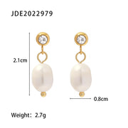 Fashion Jewelry Stainless Steel Wave CC Hoop Earring 18K Gold Plated Freshwater Pearl Drop Earring