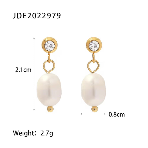 Fashion Jewelry Stainless Steel Wave CC Hoop Earring 18K Gold Plated Freshwater Pearl Drop Earring