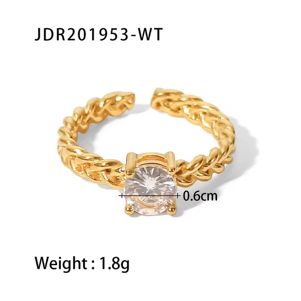 Luxury Wedding Gemstone Ring Woven Chain Stainless Steel CZ Stone Gold Adjustable Rings for Bijoux Acier Inoxidable Femme