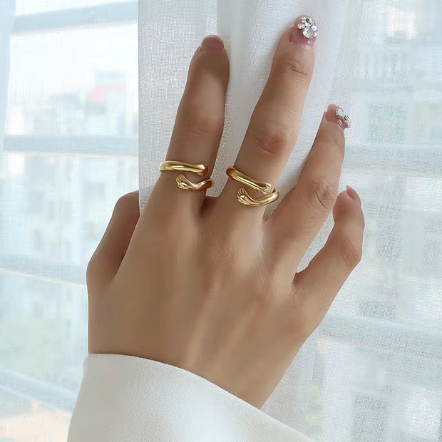 18K Gold Plated Cute Hand Hug Stainless Steel Embrace Hug Finger Open Ring Women