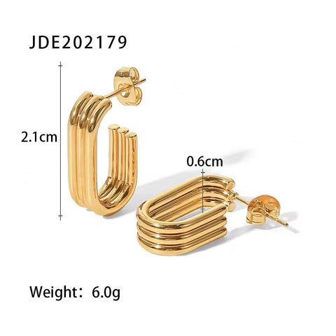 18K Gold Plated and Silver Plated Stainless Steel Opening U Shape Three Layer Tube Pipe Design Stud Earring Trendy