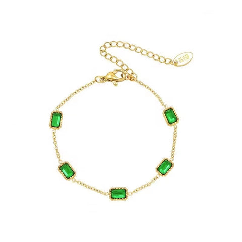 Factory OEM Trendy Goldfilled Jewelry Stainless Steel Crystal Bracelets Women Emerald Square Zircon Bracelet