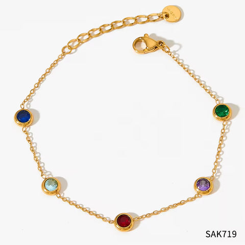 Trendy Exquisite Fashion Jewelry Stainless Steel Charm Pulseras Gold Link Chain Colorful Zircon Bracelet