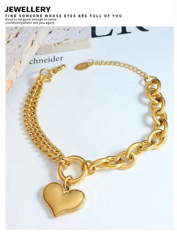 Chunky Heart Curb Bracelet