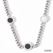 Shell Black White Cuban Chain Necklace Fashion Stainless Steel Jewelry for Women