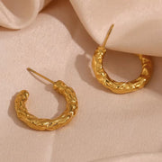 Ins Hot Hammered Texture Hoop Earring 18K Gold Plated Stainless Steel Statement Earrings Women Jewelry