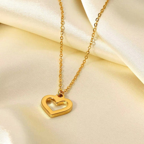 New Arrival 18K PVD Gold Plated Heart Necklace Stainless Steel Clear Zircon Hollow Heart Pendant Necklace for Women