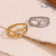 Double Layer Hollow Signet Ring Gold Plated Statement Rings Waterproof Stainless Steel Jewelry