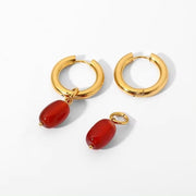 Natural Agate Stone Charm Earrings Jewelry Gold Plated Stainless Steel Crystal Hoop Earrings for Women