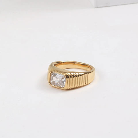 Waterproof&Non Tarnish Stainless Steel 18K Gold Plated Cubic Zirconia Ring