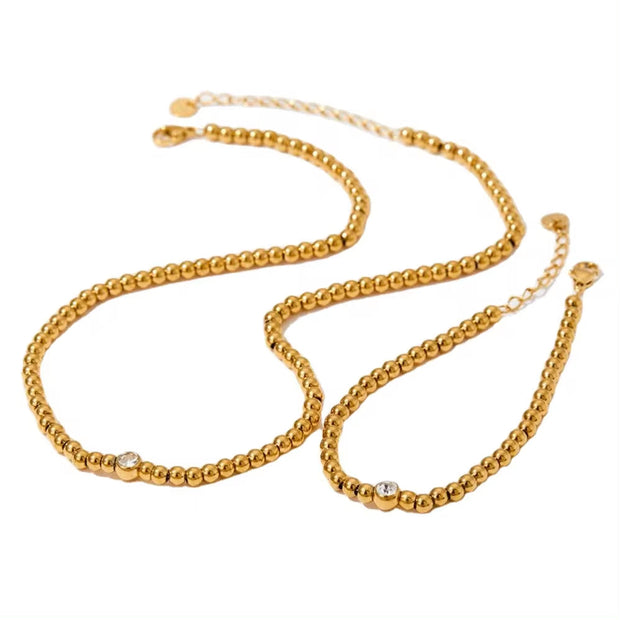 Minimalist 4Mm Beads Charm Necklace Tarnish Free Bead Chain Bracelet Necklace Jewelry Set for Women