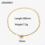 18K Gold Cute Flower OT Buckle Choker Stainless Steel Paper Clips Chain Necklace for Gifts