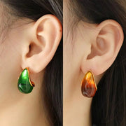 JEWELRY EH297 Pretty Design Vintage Resin Red Brown Dark Purple Colorless Drops 18K Gold Plated Earrings