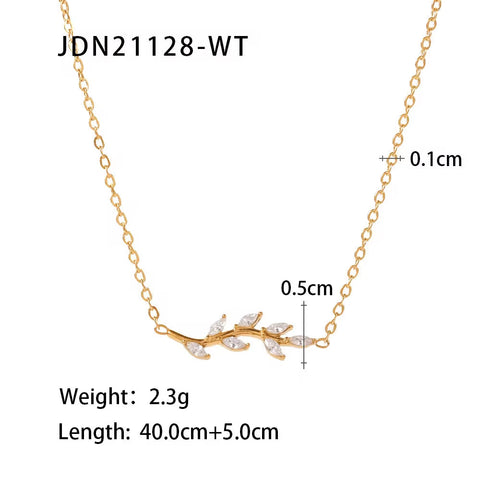 Minimalist Oval Clear Zircon Inlaid Tree Branch Shape Stainless Steel Necklace Bracelet Jewelry