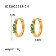 Three Tiny Zircon Pearl Hoop Earrings Stainless Steel PVD Gold-Plated Statement Earrings for Women