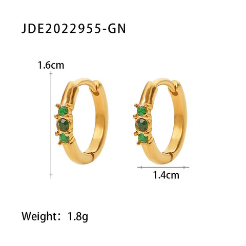 Three Tiny Zircon Pearl Hoop Earrings Stainless Steel PVD Gold-Plated Statement Earrings for Women