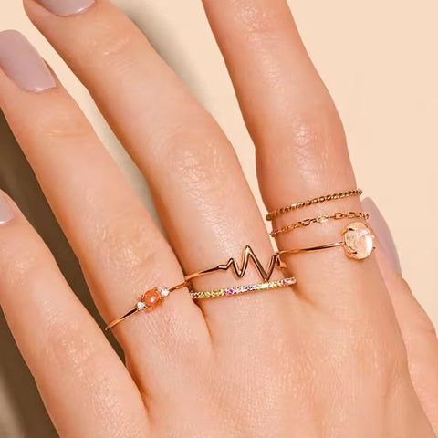 Heartbeat Dainty Style 18K Gold Plated Stainless Steel Adjustable Rings Stacking Fashion Jewelry