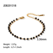 New Trendy 18K Plated Stainless Steel Jewelry Double Layer Black Glass Bead Chain Bracelet for Women