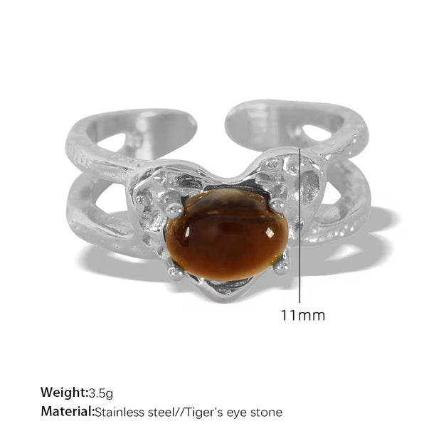 JEWELRY JZ17-8 2024 Vintage Heart Ring Tiger Eye Turquoise Ring Stainless Steel Ring