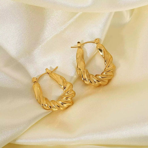 Circle Earrings Jewelry Stainless Steel Croissant Twisted Woven Thick Hoop Earrings