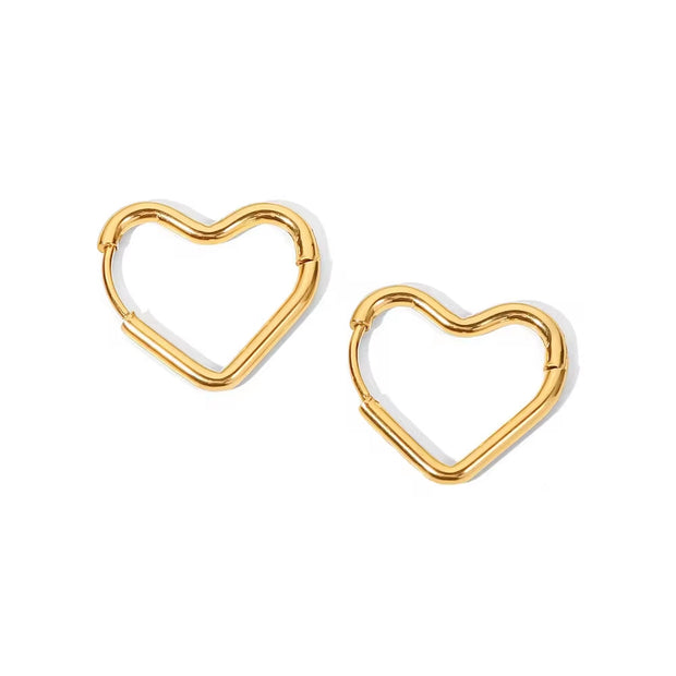 18K Gold Plated Stainless Steel Simple Heart Design Dainty Hoop Earrings Non Tarnish for Woman