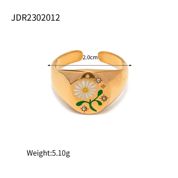 Spring Collections 18K Gold Plated Flower Tree Animal Pattern Rings Set Jewelry Fashion Colorful Oil Drop Ring