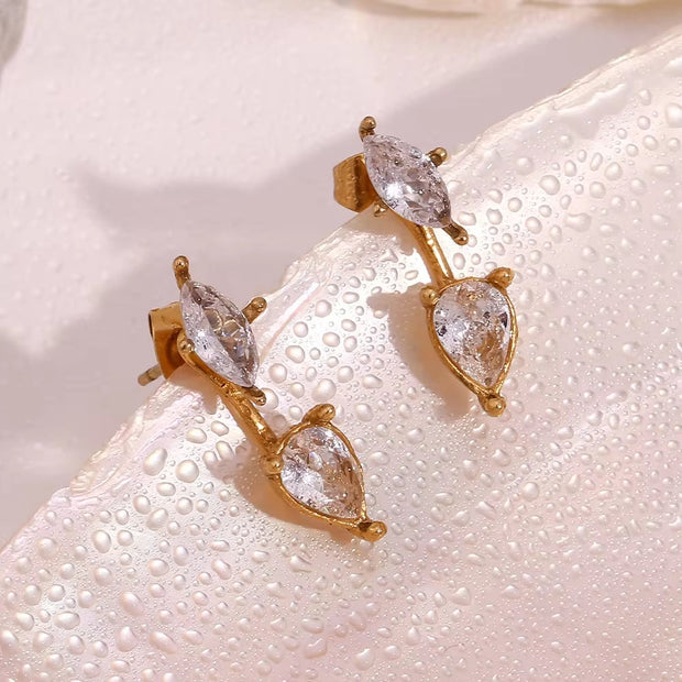 Dainty Zircon Water Drop Stud Earrings for Women 18K Gold Plated Jewelry Stainless Steel Earrings