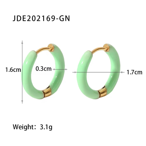 Jelly Color Enamel Small Size Hoop Earrings Stainless Steel Gold 18K Plated Oil Dripping Jewelry Earrings