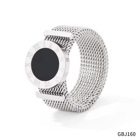 Ins Fashion 8Mm Wide Women&Men Watch Band Ring Stainless Steel Mesh Roman Numeral Shell Ring