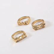 Trendy Tarnish Free High End 18K Gold Plated MOM DAD SISTER Stamp Rings Mothers Day Gift Stainless Steel Inspired Jewelry