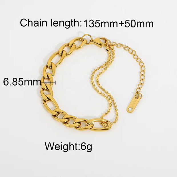 Simple European and American Fashion Trendsetter Splicing Versatile Bracelet Gold Plated Stainless Steel Figaro Chain Bracelet