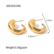 Waterproof Stainless Steel Moon Shape Chunky Jewelry Irregular CC Shaped Earrings for Women