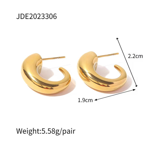 Waterproof Stainless Steel Moon Shape Chunky Jewelry Irregular CC Shaped Earrings for Women