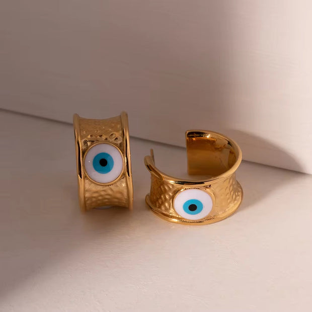 Jewelry Stainless Steel Hammer Devil'S Eye Earring Blue Enamel Evil Eyes Drop Earrings for Girls