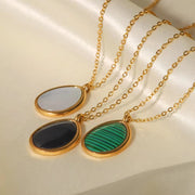 New Arrival Stainless Steel Plain Black Agate Stone Malachite Opal Stone Drop Pendant Necklace