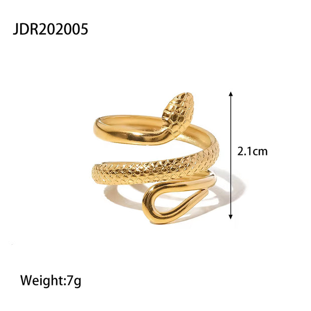 Chic Cubic Zircon Malachite Stacking Snake Ring Waterproof 18K Gold Plated Stainless Steel Opening Rings