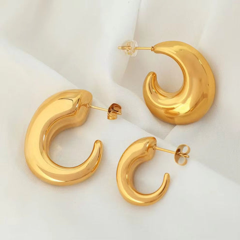 JEWELRY EH230-1 French Haute Sense of 18K Gold C-Shaped Hollow Earrings Geometric Minimalist Earrings for Women