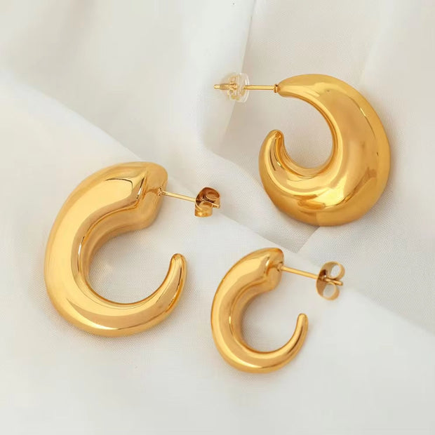 JEWELRY EH230-1 French Haute Sense of 18K Gold C-Shaped Hollow Earrings Geometric Minimalist Earrings for Women