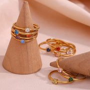 Drop Shipping Colorful Birth Stone Ring Sets 18K Gold Plated Stainless Steel Rings Jewelry Women