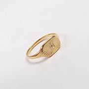 Trendy Jewelry 18K Gold Plated High Polished Zircon Sunburst Ring Stainless Steel Oval Ring for Women