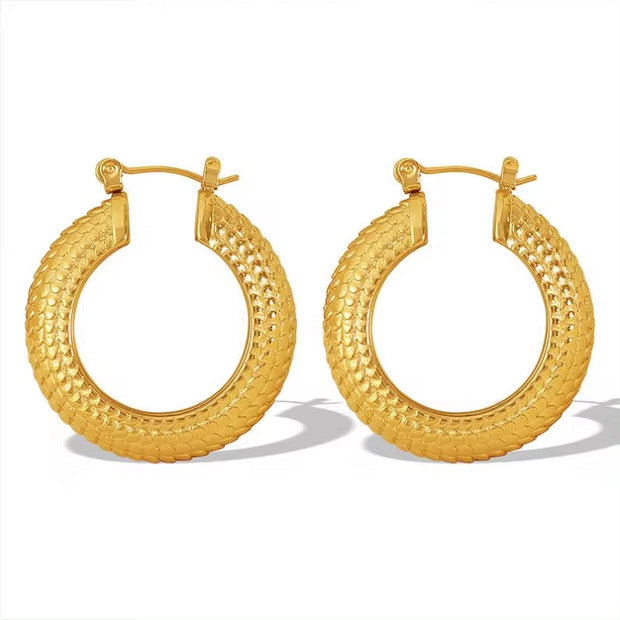 JEWELRY EH187 Wholesale Stainless Steel Gold Plated 18K Circle Earrings Textured U-Thread Earrings