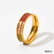 Classic Hot Sell Double Layer Square Crystal Pave Multicolor Stainless Steel Ring Colorful Diamond Rings Jewelry Wome