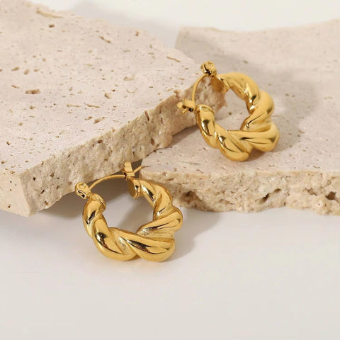 Circle Earrings Jewelry Stainless Steel Croissant Twisted Woven Thick Hoop Earrings