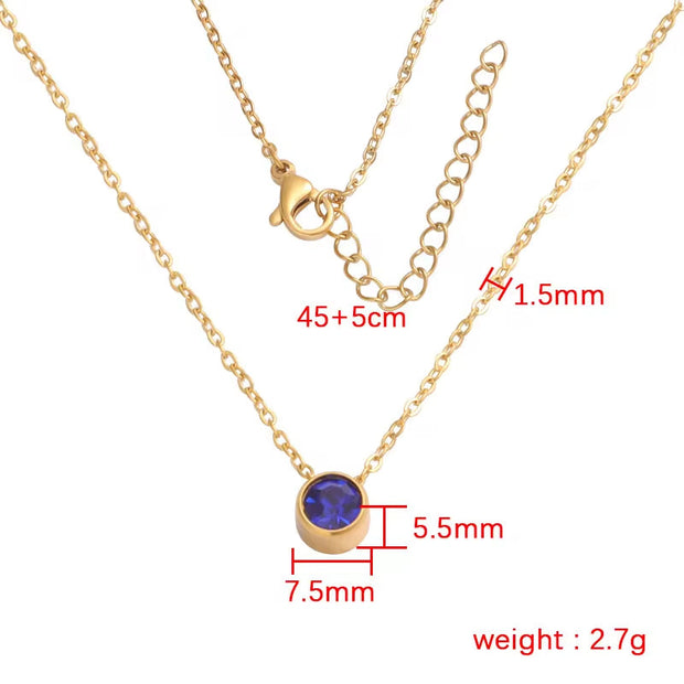 Waterproof 18K PVD Gold Plated 12 Month Birthstone Necklace Stainless Steel Colorful Crystal Pendant Necklace for Women